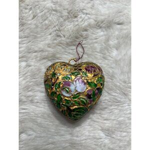 Vintage Cloisonné Heart Shaped Ornament With Floral Design